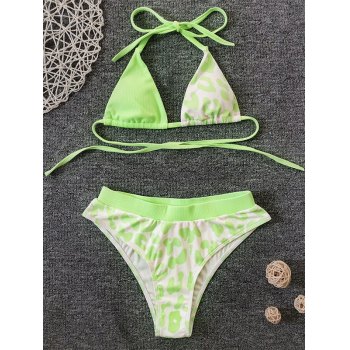 Emmiol Free Shipping Leopard Paneled Ribbed Bikini Set Green S In Bikini Sets Online Store