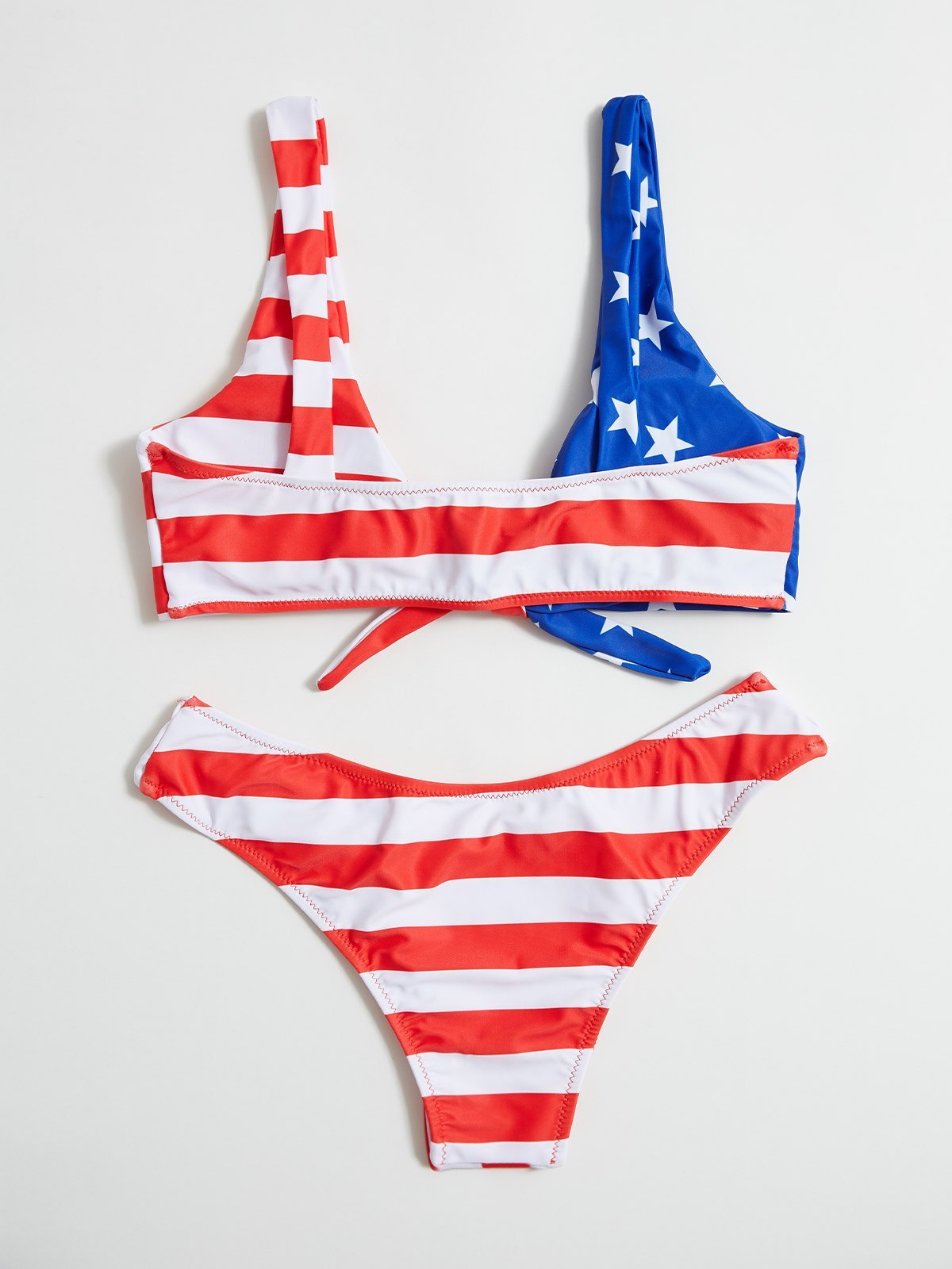 Emmiol Free Shipping 2026 Lace Up Star Striped Bikini Set Red S In