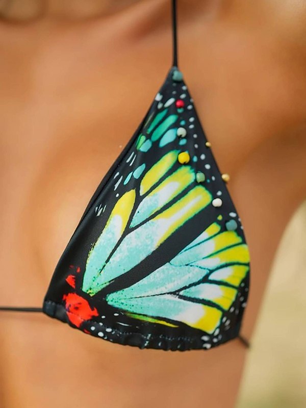 Emmiol Envío gratis 2025 Conjunto de bikini de mariposa con cordones Verde M de Bikinis en la