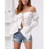 EMMIOL Camicia stringata con maniche a sbuffo in puro colore