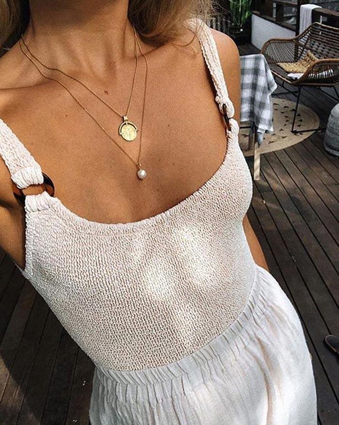 Emmiol Free shipping 2023 O Ring Knitted OnePiece Swimsuit White S in