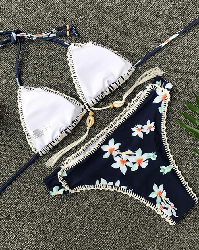 EMMIOL Polyester Crochet Print Shell Sexy Bikini