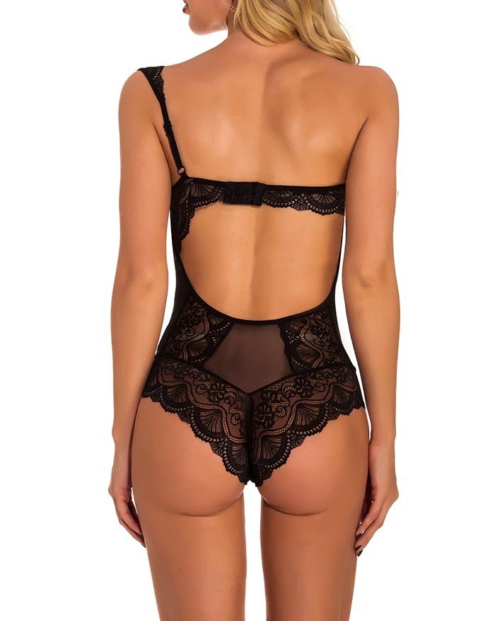 EMMIOL One Shoulder Lace Mesh Bodysuit