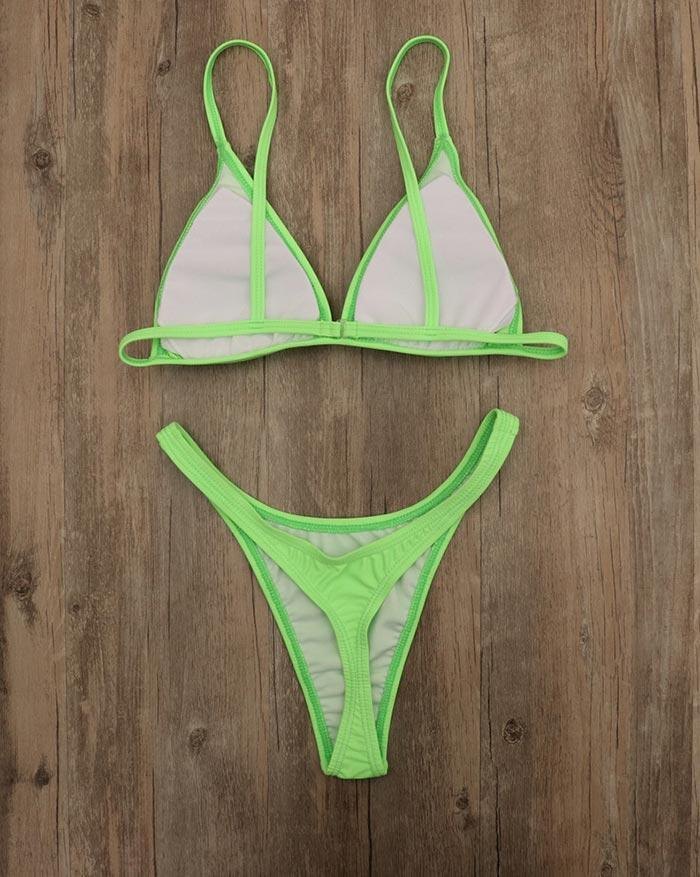 EMMIOL Solid Color High Cut Triangle Neon Bikini