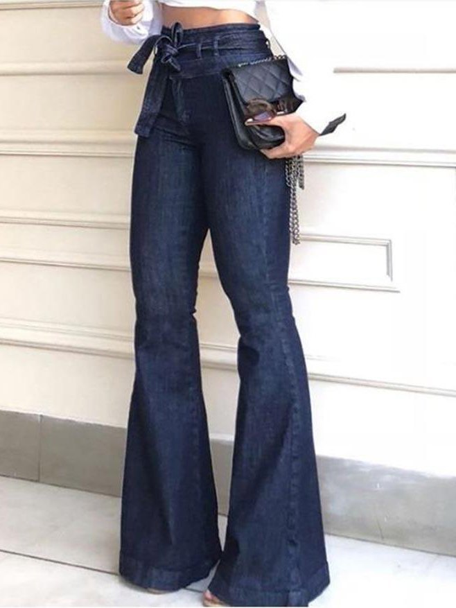 EMMIOL Pantalones acampanados de mezclilla con cordones de cintura alta