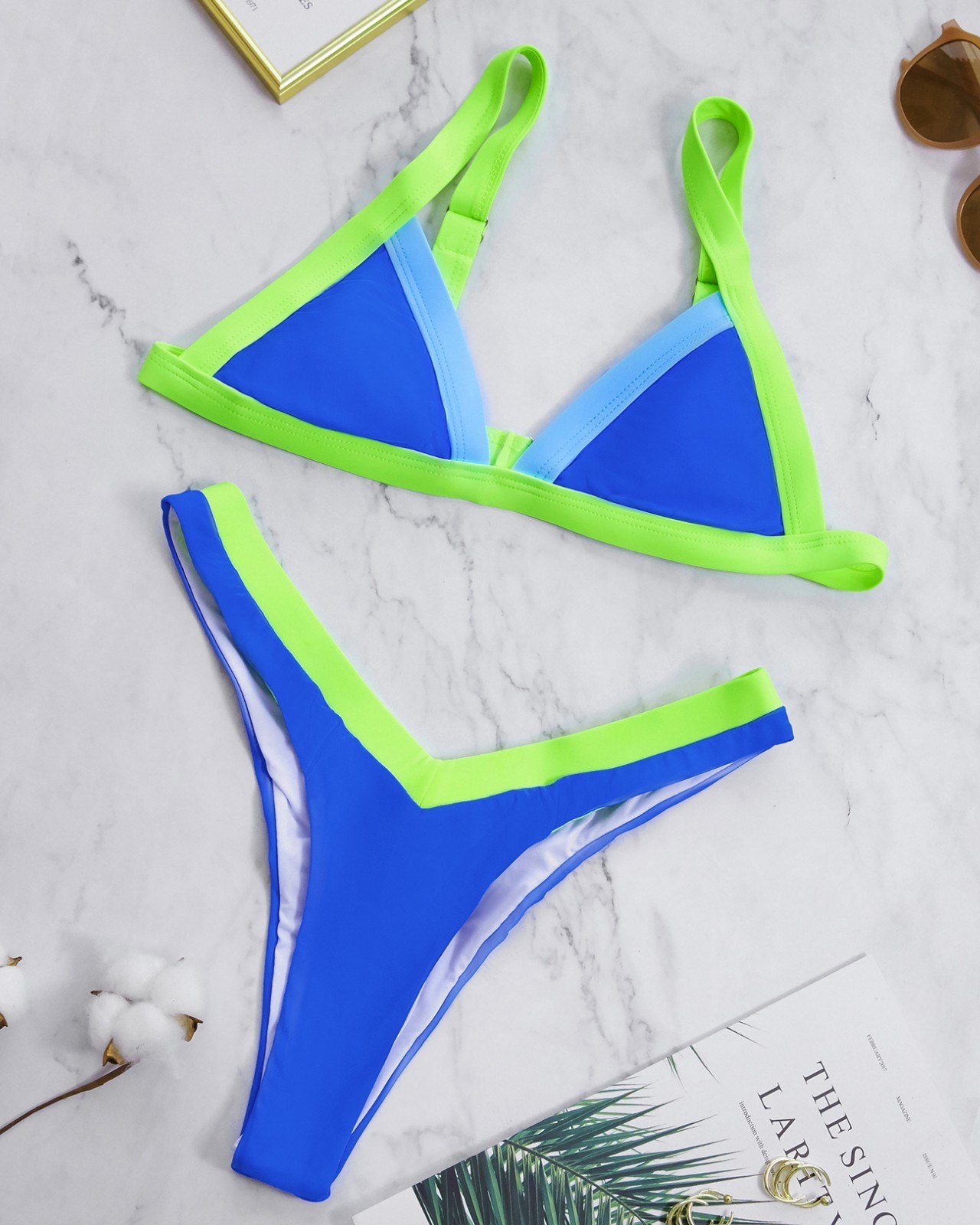 EMMIOL Bikini de triángulo de corte alto con bloques de color