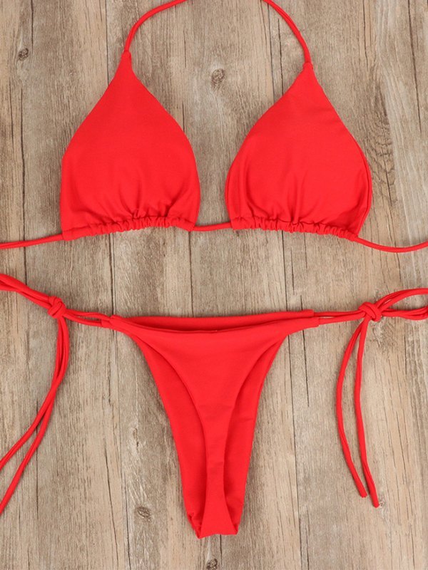 EMMIOL Micro bikini con lacci in tinta unita