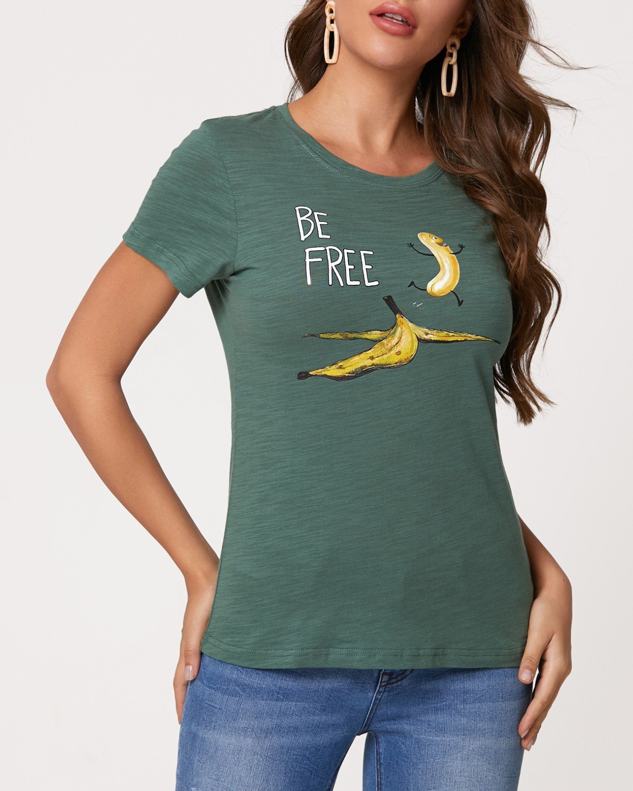 EMMIOL Camiseta básica con estampado de plátano Be Free
