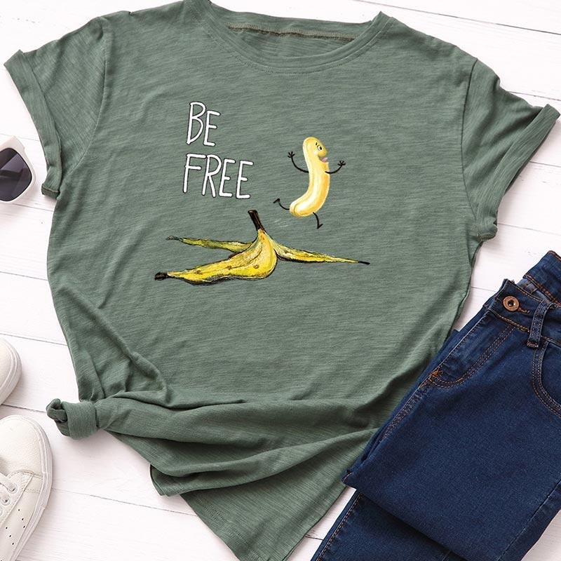 EMMIOL Camiseta básica con estampado de plátano Be Free