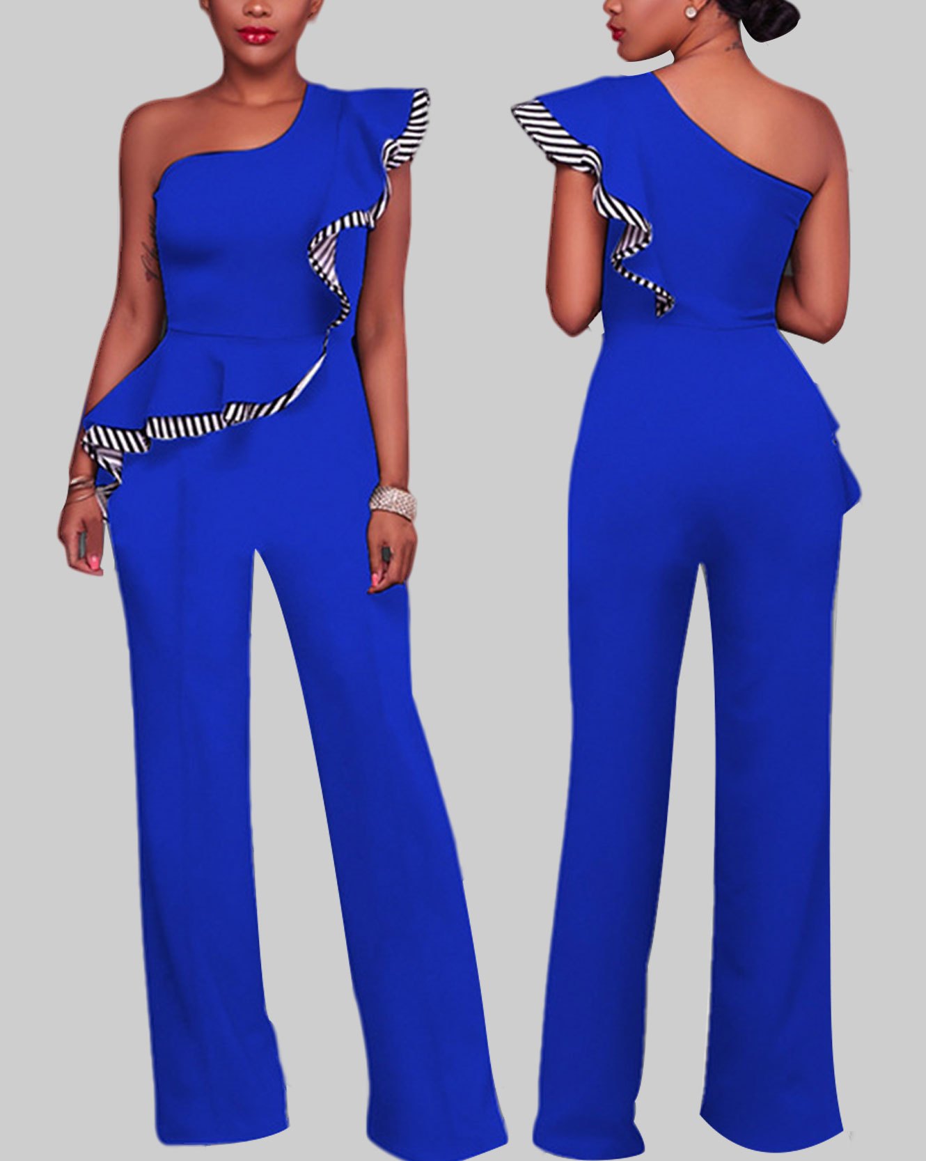 2022 Dolcevita bohémien Tuta a canotta con gamba larga Tuta monospalla sexy  arruffata Blu S In Tute Online Store. Best For Sale | Emmiol.com