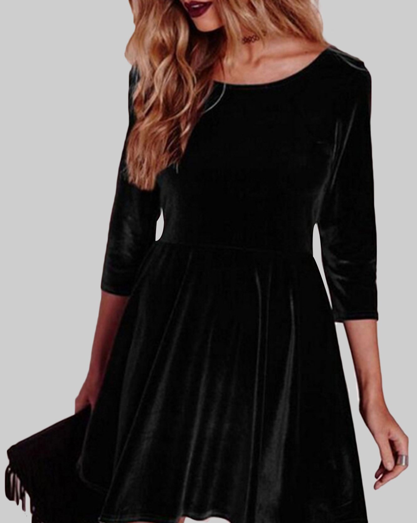 EMMIOL Fiesta de terciopelo Vestido de terciopelo Mini vestido de manga larga