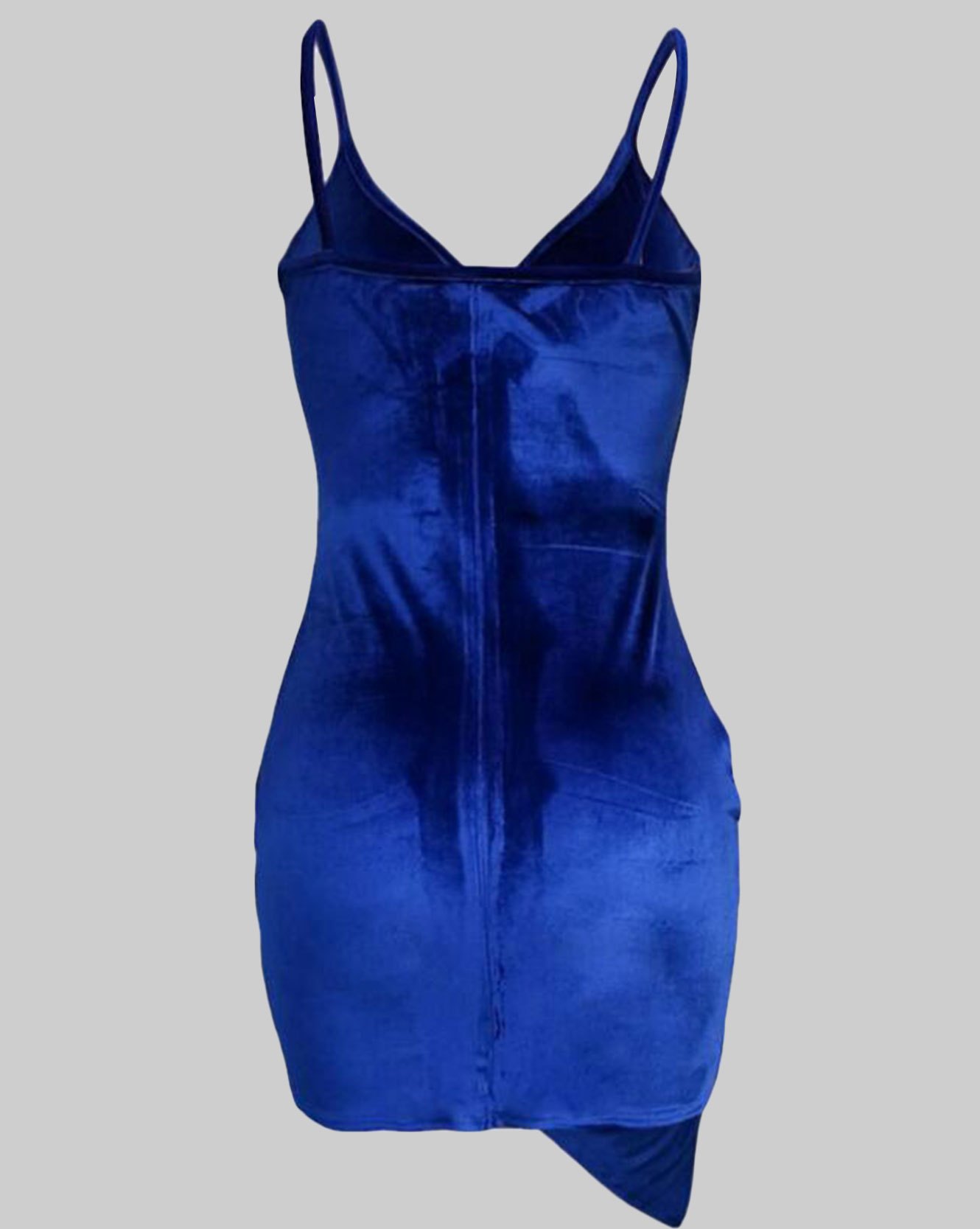 EMMIOL V Neck Sapphire Blue Velvet High Waist Sexy Solid Sling Mini Dress