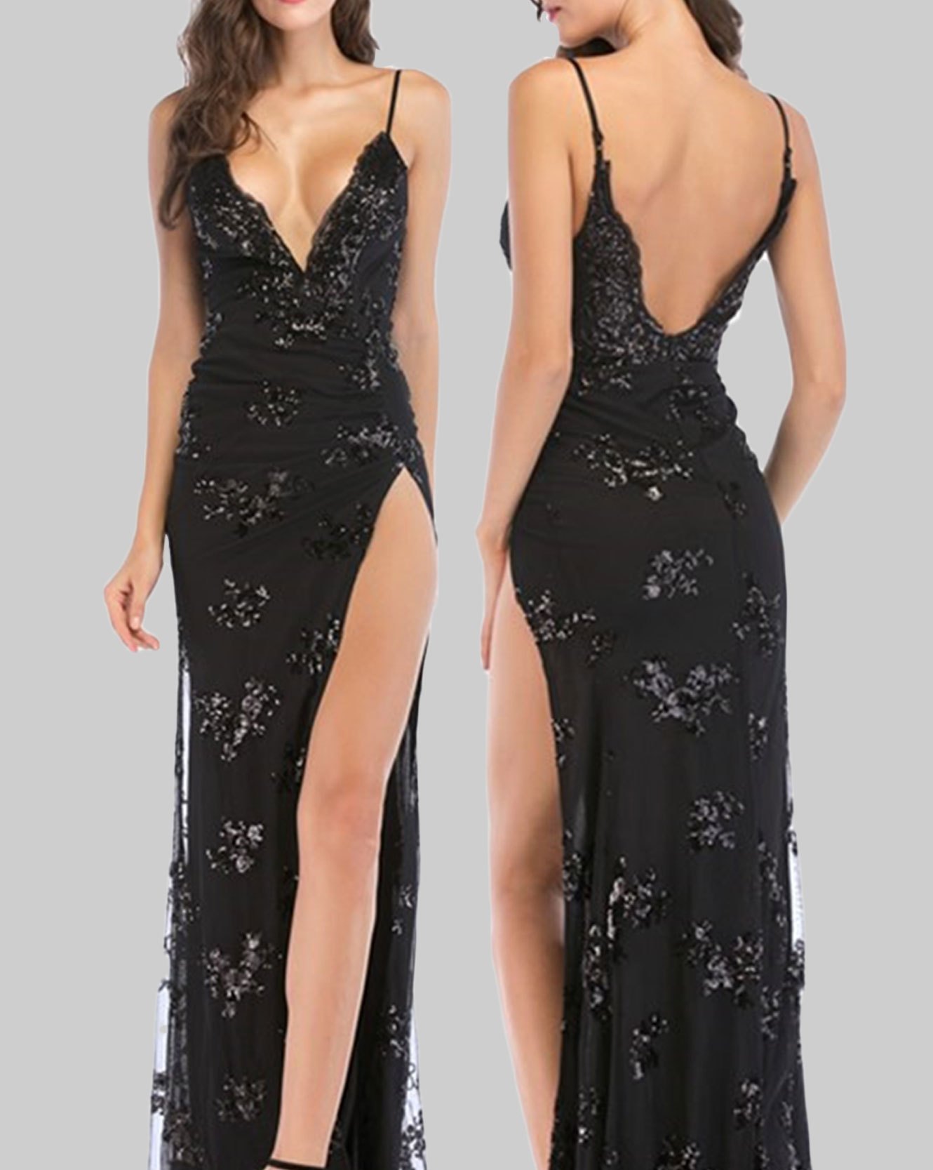 EMMIOL Vestido negro sin espalda sexy con tirantes irregulares