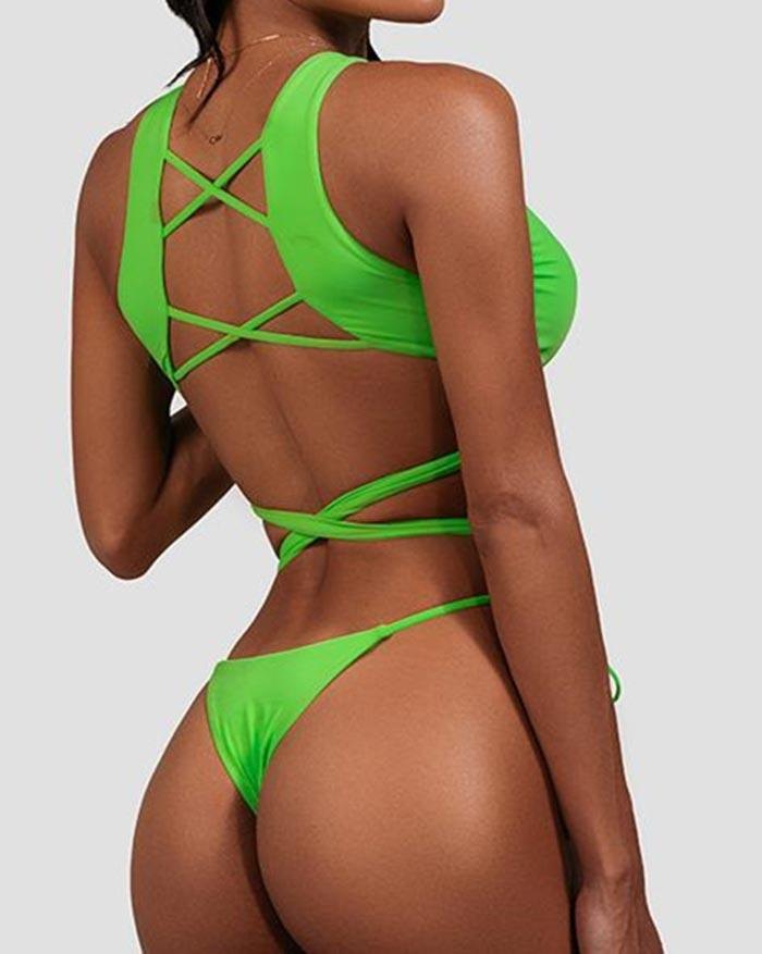 EMMIOL Cross Bandage Hollow Out Neon Bikini