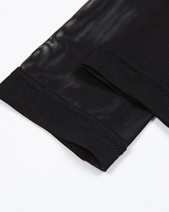 EMMIOL Body de perspectiva de cuello cuadrado plisado de malla de manga larga