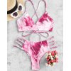 EMMIOL Bikini triangular de vendaje con cordones y trenza Tie-Dye