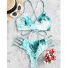EMMIOL Bikini triangular de vendaje con cordones y trenza Tie-Dye