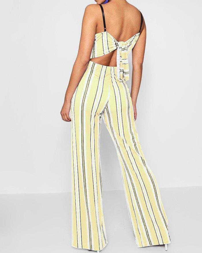 EMMIOL Rippenfreier Jumpsuit mit breitem Bein und Streifendruck