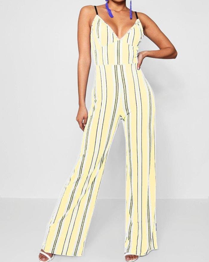 EMMIOL Rippenfreier Jumpsuit mit breitem Bein und Streifendruck