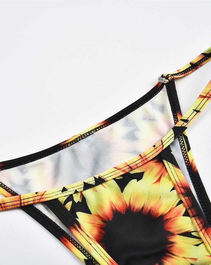 EMMIOL Micro bikini de triángulo con estampado de girasoles