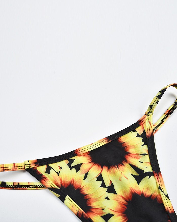 EMMIOL Micro bikini de triángulo con estampado de girasoles
