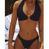 EMMIOL Einfarbiger O-Ring-Dreieck-Bikini mit hängendem Hals
