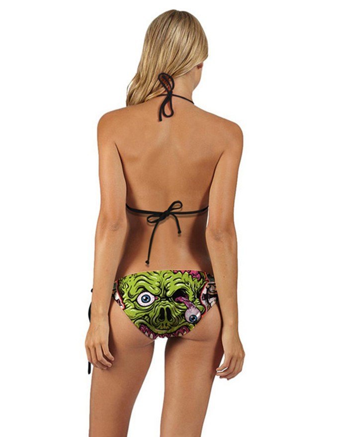 EMMIOL Graffiti Hanging Neck Lace Up Micro Bikini