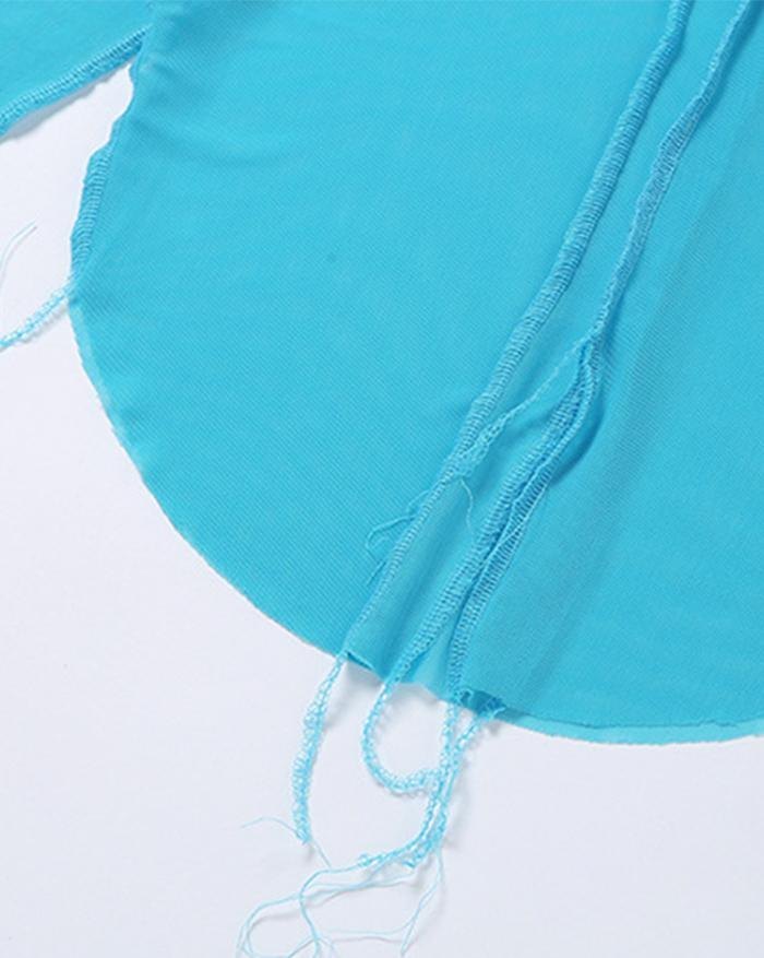 EMMIOL Camiseta ajustada de malla transparente sexy con cuello en V