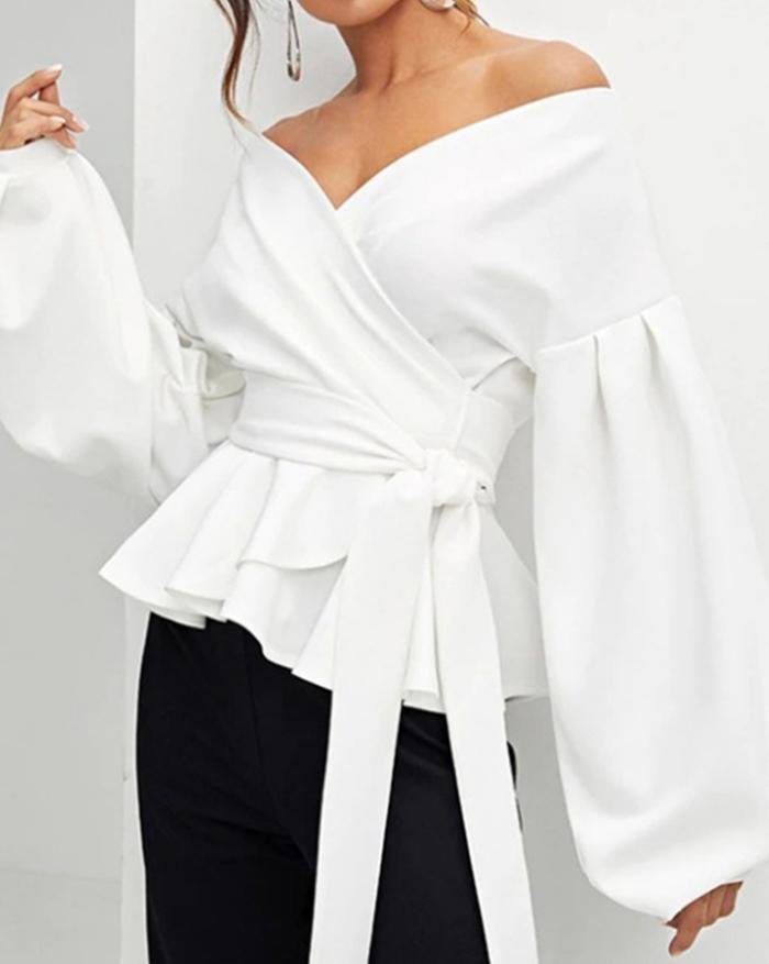 EMMIOL Blusa cruzada con manga farol