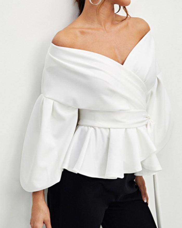 EMMIOL Blusa cruzada con manga farol