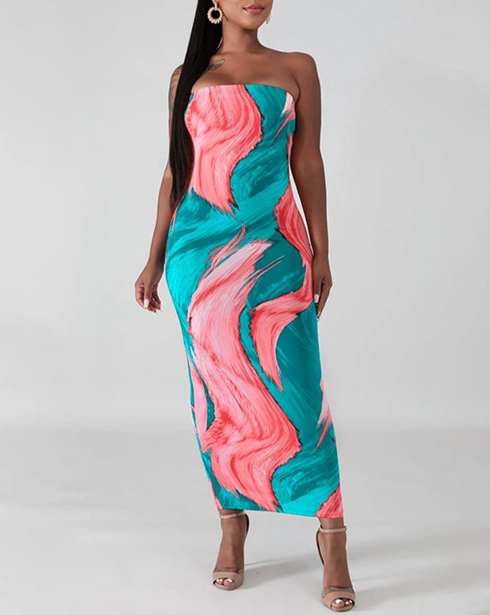 EMMIOL Vestido largo con estampado tropical