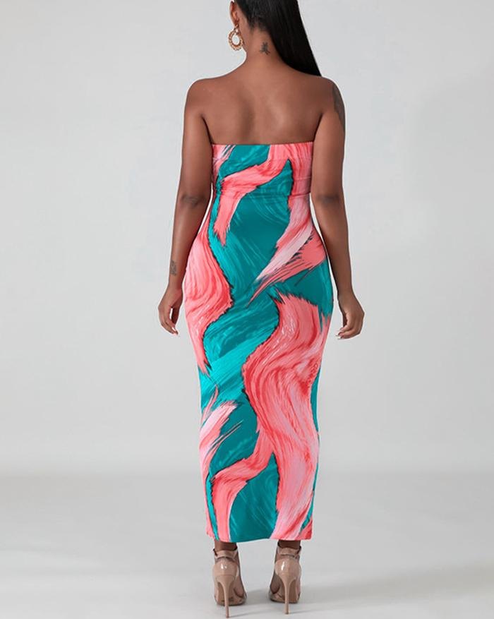 EMMIOL Vestido largo con estampado tropical