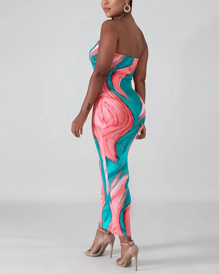 EMMIOL Vestido largo con estampado tropical