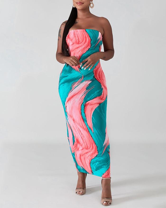 EMMIOL Vestido largo con estampado tropical