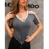 EMMIOL Camiseta con manga cortada en forma de escalera con purpurina