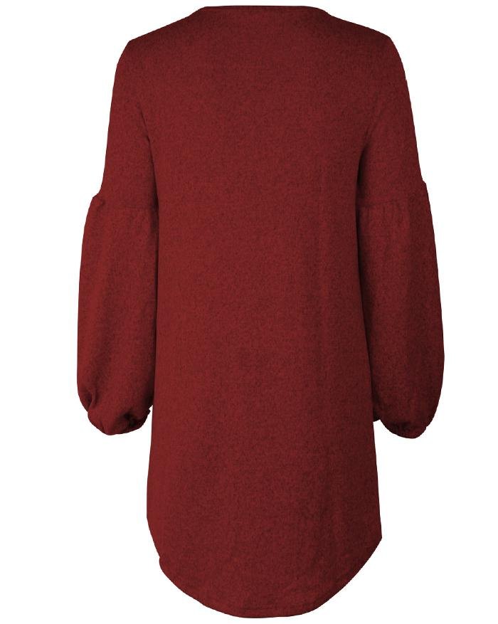 EMMIOL Lantern Sleeve Knitted Sweater Dress