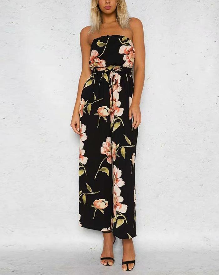 EMMIOL Monos estampados de cintura alta con hombros descubiertos y pierna ancha