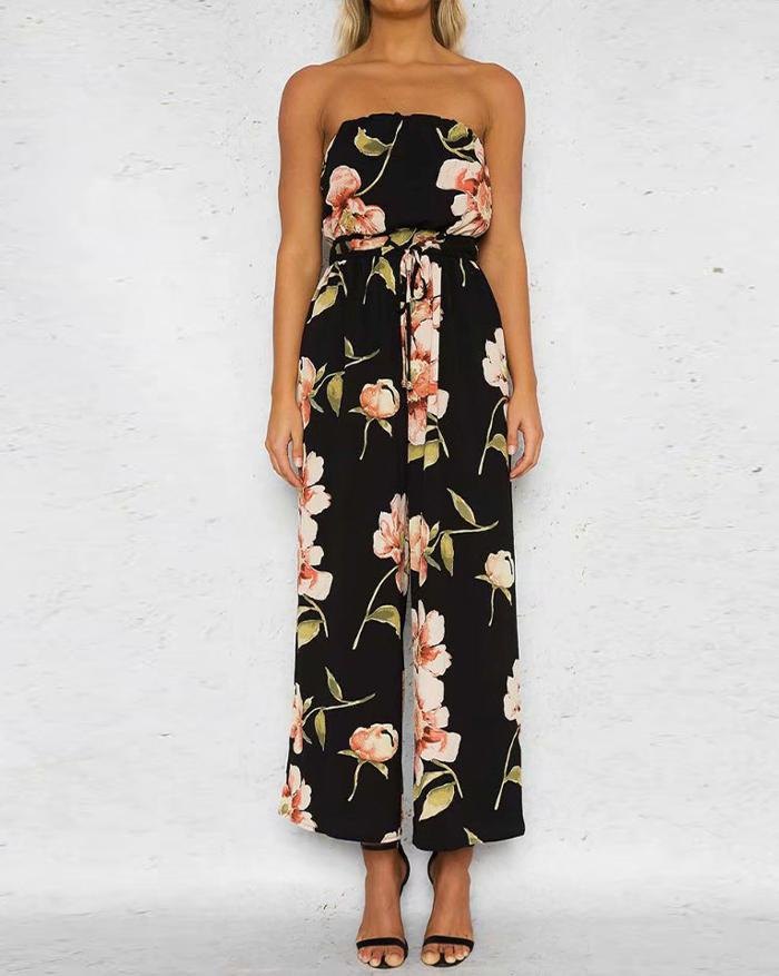 EMMIOL Monos estampados de cintura alta con hombros descubiertos y pierna ancha