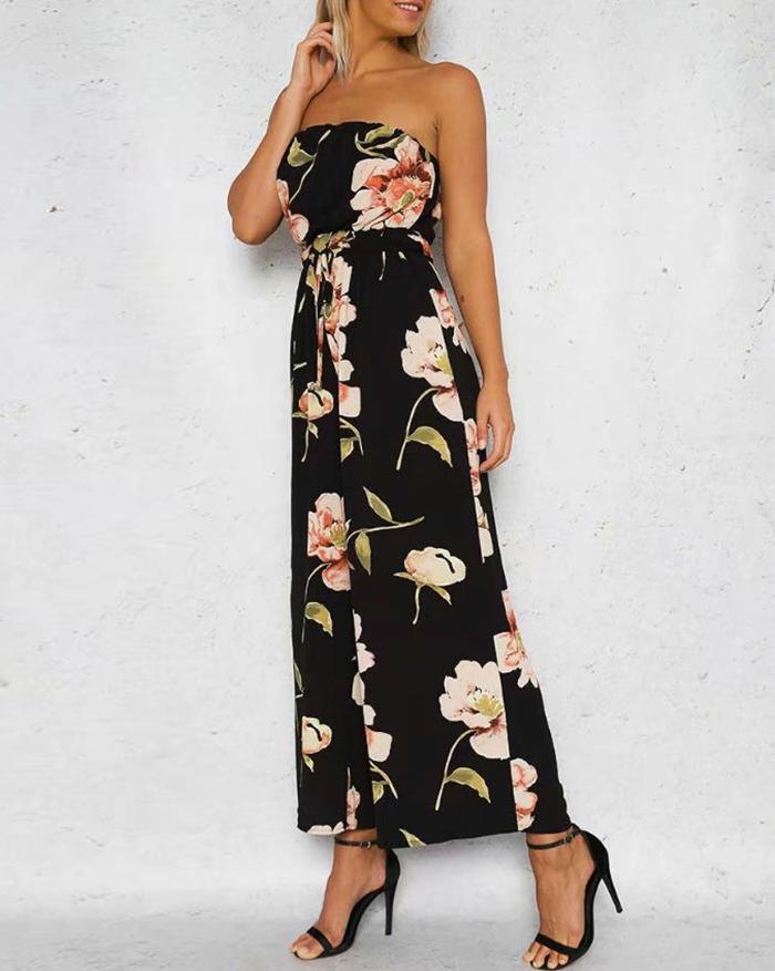 EMMIOL Monos estampados de cintura alta con hombros descubiertos y pierna ancha