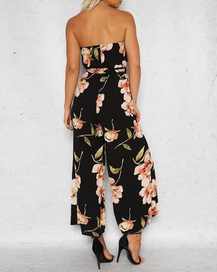 EMMIOL Monos estampados de cintura alta con hombros descubiertos y pierna ancha