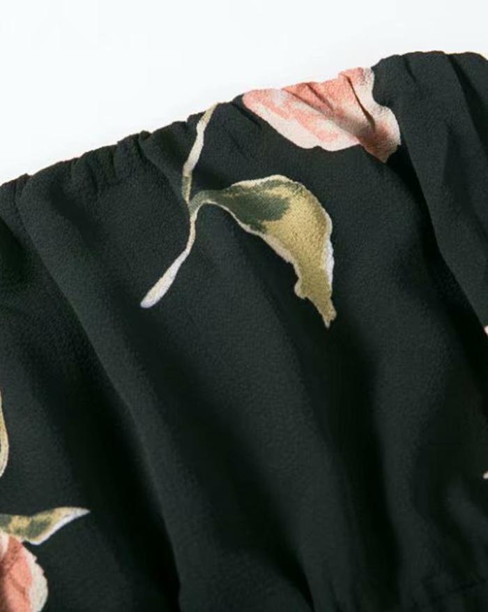 EMMIOL Monos estampados de cintura alta con hombros descubiertos y pierna ancha