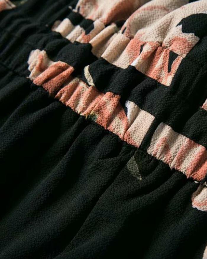 EMMIOL Monos estampados de cintura alta con hombros descubiertos y pierna ancha