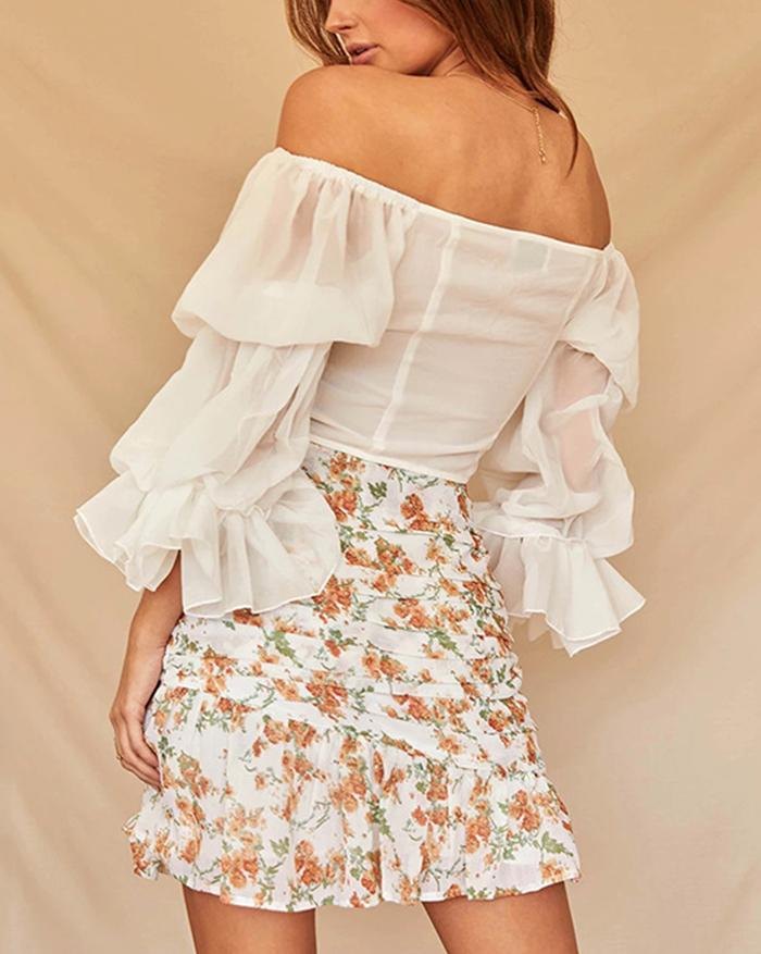 EMMIOL Off Shoulder Button Front Pleated Blouse