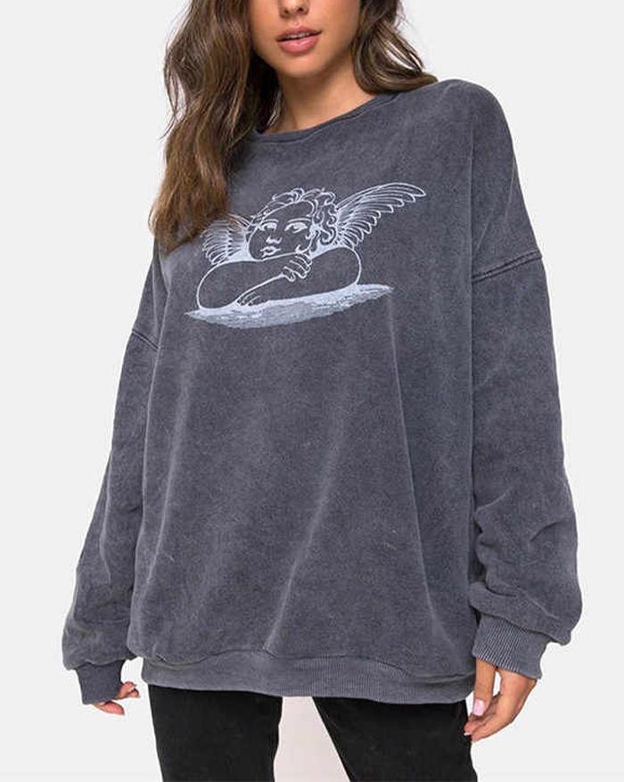 EMMIOL Angel Print Long Sleeve Sweatshirt