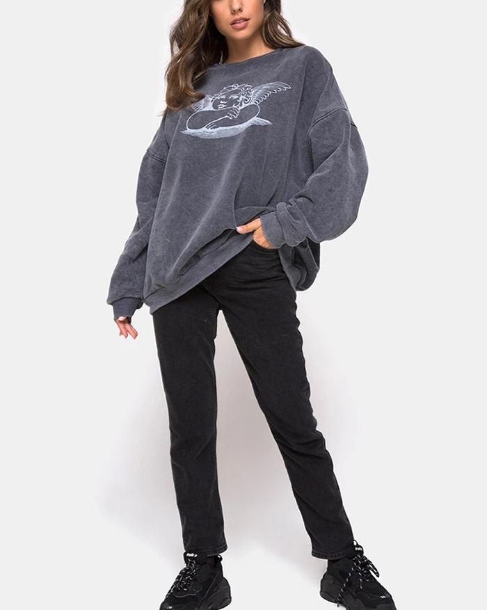 EMMIOL Angel Print Long Sleeve Sweatshirt