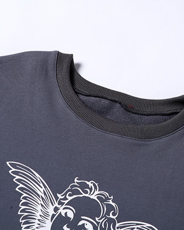 EMMIOL Angel Print Long Sleeve Sweatshirt