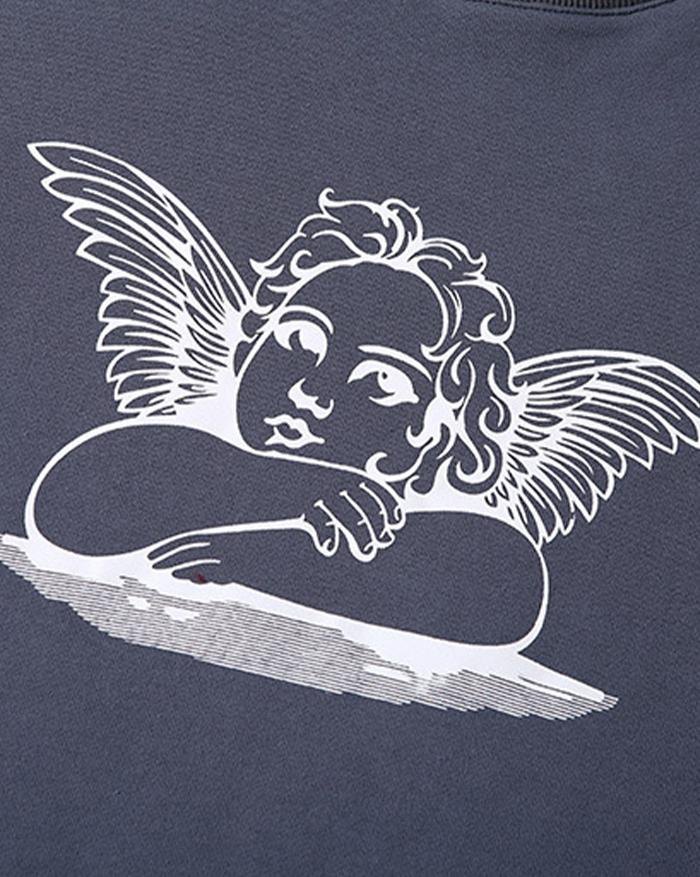 EMMIOL Angel Print Long Sleeve Sweatshirt