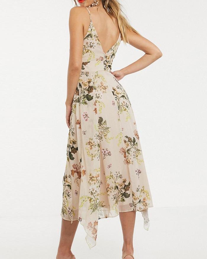 EMMIOL Vestido cruzado de flores con tirantes