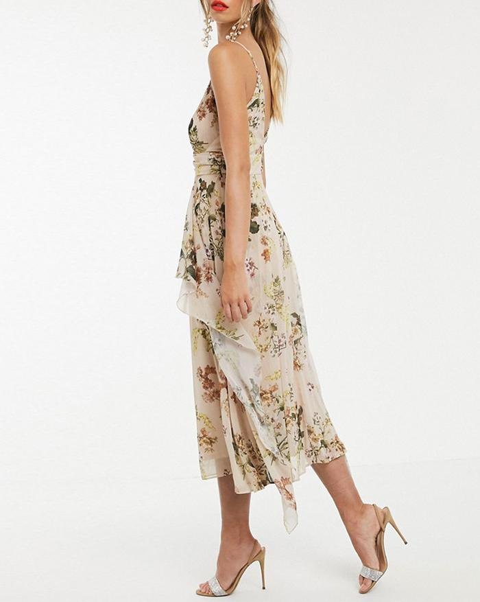 EMMIOL Vestido cruzado de flores con tirantes