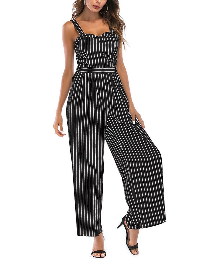 EMMIOL Bandeau Sling Stripe Waist Wide Leg Jumpsuit